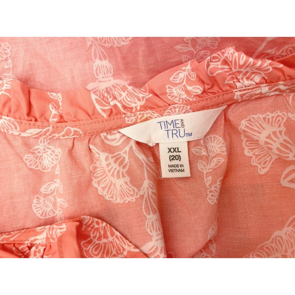 Time & Tru Dress Size XXL 2XL 20 48" Sleeveless A Line Peach White Floral V Neck - Picture 5 of 5